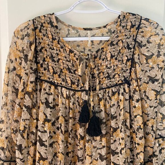 Free People Free Swinging Metallic Thread Floral Print Chiffon Mini Dress - Picture 3 of 9